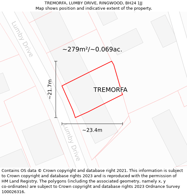 TREMORFA, LUMBY DRIVE, RINGWOOD, BH24 1JJ: Plot and title map