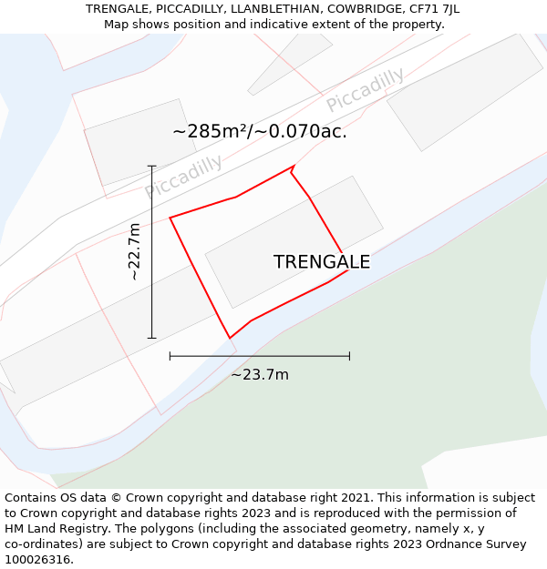 TRENGALE, PICCADILLY, LLANBLETHIAN, COWBRIDGE, CF71 7JL: Plot and title map