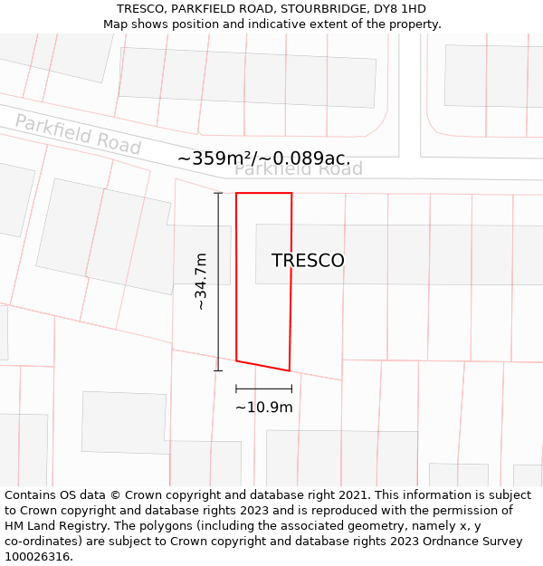 TRESCO, PARKFIELD ROAD, STOURBRIDGE, DY8 1HD: Plot and title map
