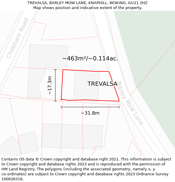 TREVALSA, BARLEY MOW LANE, KNAPHILL, WOKING, GU21 2HZ: Plot and title map