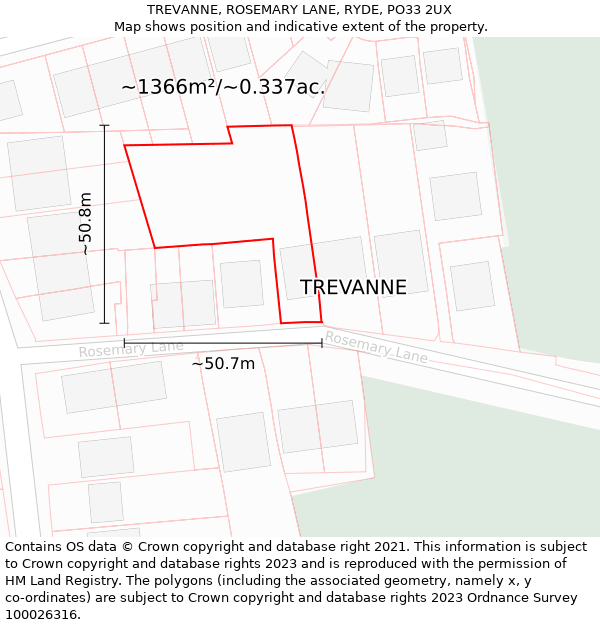TREVANNE, ROSEMARY LANE, RYDE, PO33 2UX: Plot and title map