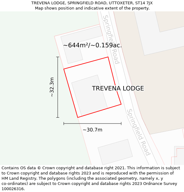 TREVENA LODGE, SPRINGFIELD ROAD, UTTOXETER, ST14 7JX: Plot and title map
