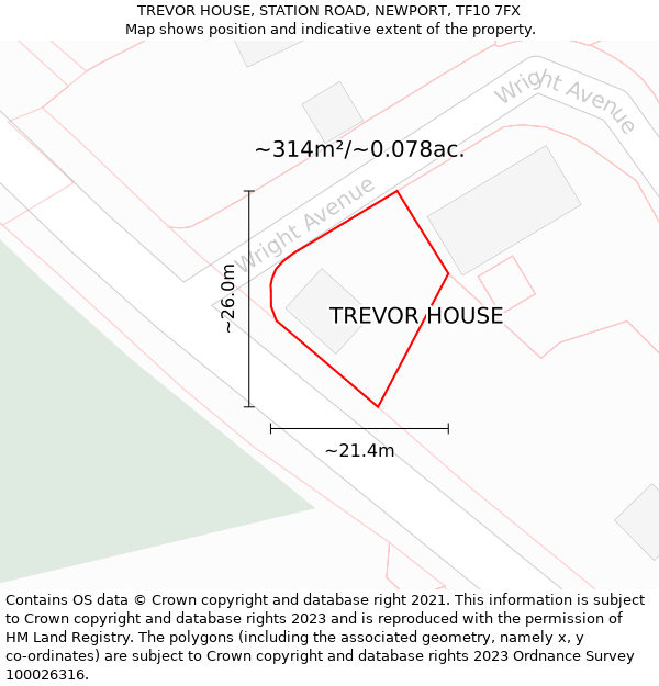 TREVOR HOUSE, STATION ROAD, NEWPORT, TF10 7FX: Plot and title map