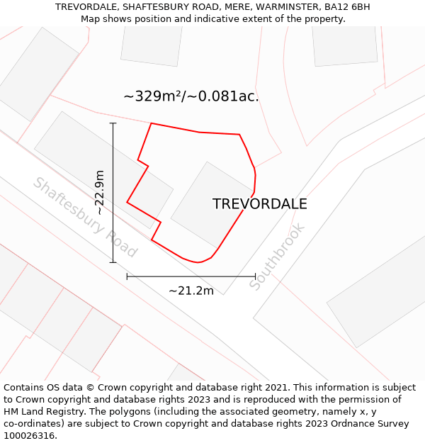 TREVORDALE, SHAFTESBURY ROAD, MERE, WARMINSTER, BA12 6BH: Plot and title map