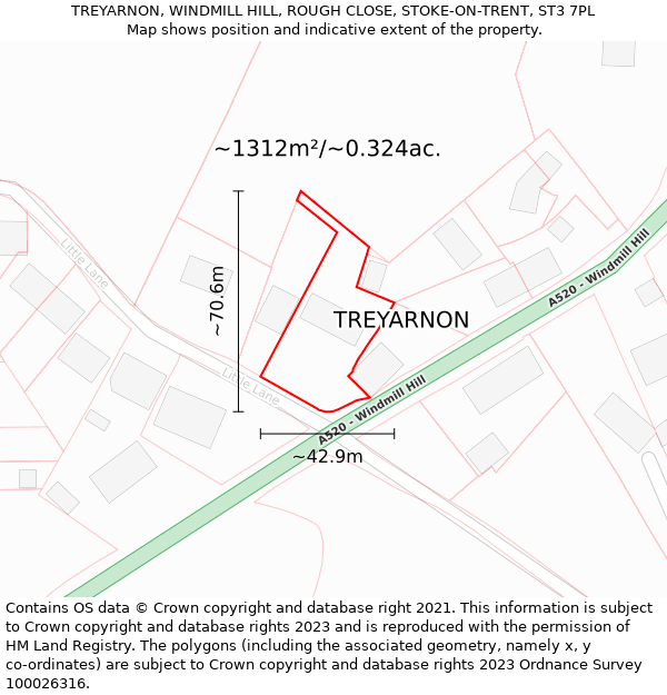 TREYARNON, WINDMILL HILL, ROUGH CLOSE, STOKE-ON-TRENT, ST3 7PL: Plot and title map