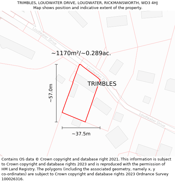 TRIMBLES, LOUDWATER DRIVE, LOUDWATER, RICKMANSWORTH, WD3 4HJ: Plot and title map