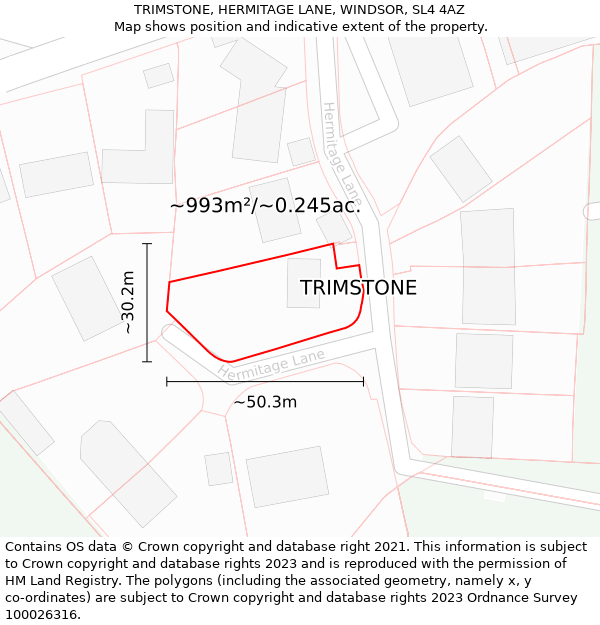 TRIMSTONE, HERMITAGE LANE, WINDSOR, SL4 4AZ: Plot and title map