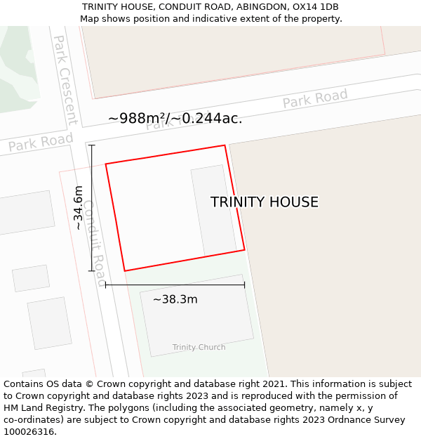 TRINITY HOUSE, CONDUIT ROAD, ABINGDON, OX14 1DB: Plot and title map