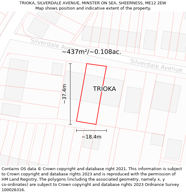 TRIOKA, SILVERDALE AVENUE, MINSTER ON SEA, SHEERNESS, ME12 2EW: Plot and title map