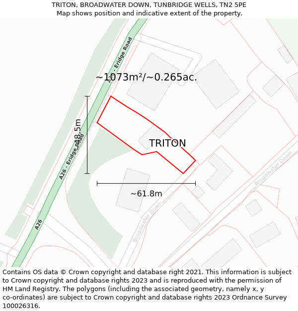 TRITON, BROADWATER DOWN, TUNBRIDGE WELLS, TN2 5PE: Plot and title map