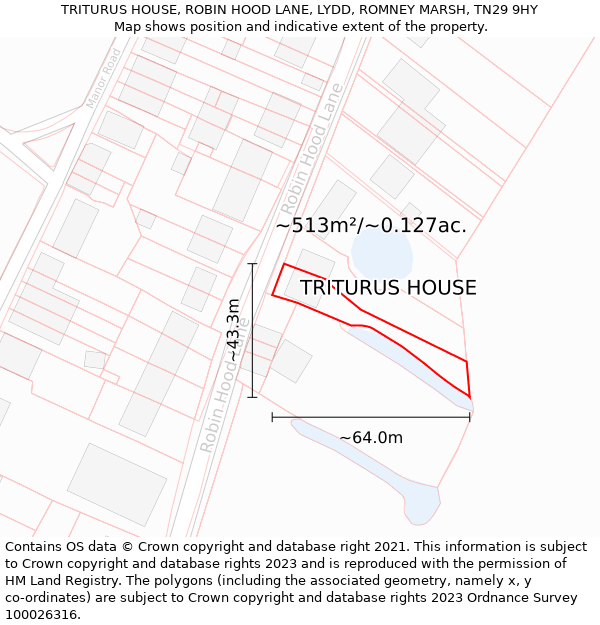 TRITURUS HOUSE, ROBIN HOOD LANE, LYDD, ROMNEY MARSH, TN29 9HY: Plot and title map