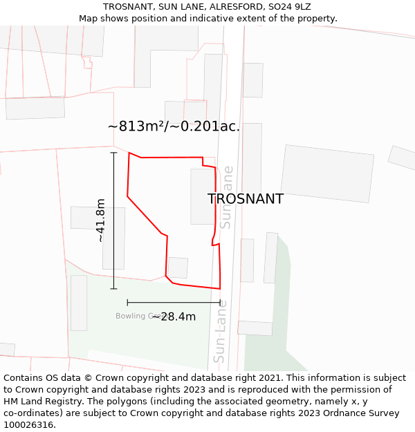 TROSNANT, SUN LANE, ALRESFORD, SO24 9LZ: Plot and title map