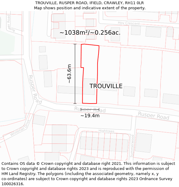 TROUVILLE, RUSPER ROAD, IFIELD, CRAWLEY, RH11 0LR: Plot and title map