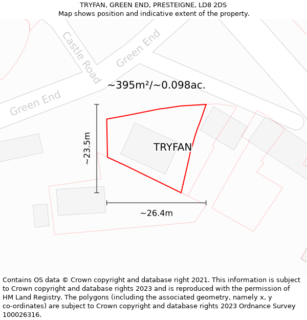 TRYFAN, GREEN END, PRESTEIGNE, LD8 2DS: Plot and title map