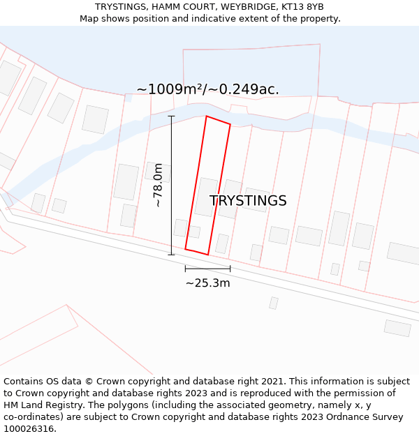 TRYSTINGS, HAMM COURT, WEYBRIDGE, KT13 8YB: Plot and title map