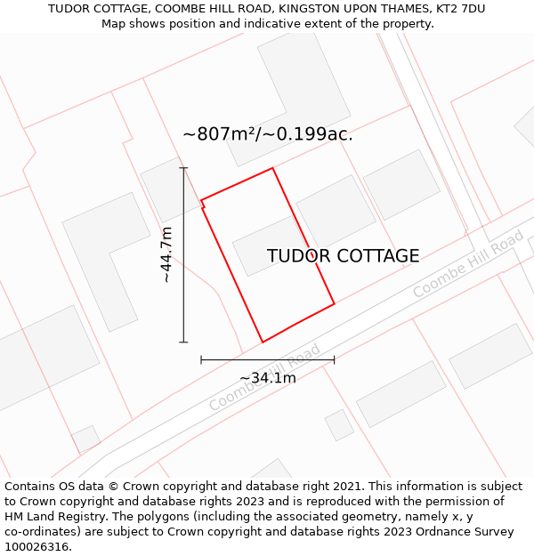 TUDOR COTTAGE, COOMBE HILL ROAD, KINGSTON UPON THAMES, KT2 7DU: Plot and title map
