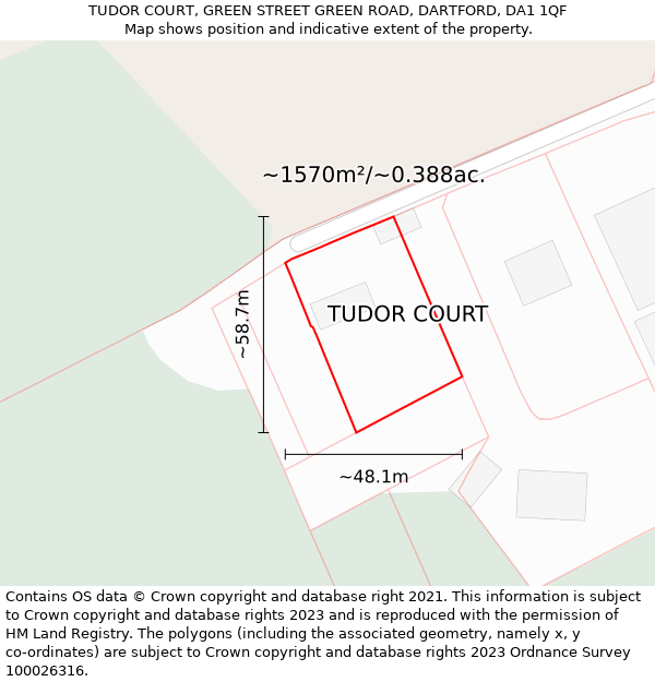 TUDOR COURT, GREEN STREET GREEN ROAD, DARTFORD, DA1 1QF: Plot and title map