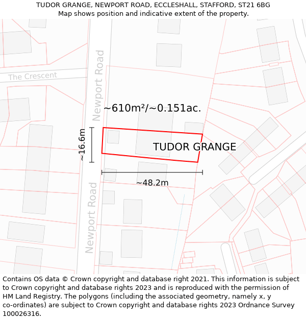 TUDOR GRANGE, NEWPORT ROAD, ECCLESHALL, STAFFORD, ST21 6BG: Plot and title map