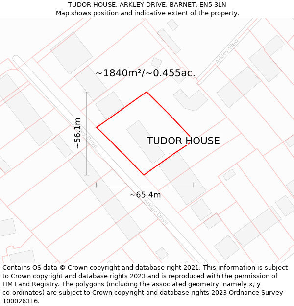 TUDOR HOUSE, ARKLEY DRIVE, BARNET, EN5 3LN: Plot and title map