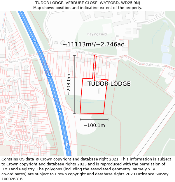 TUDOR LODGE, VERDURE CLOSE, WATFORD, WD25 9NJ: Plot and title map