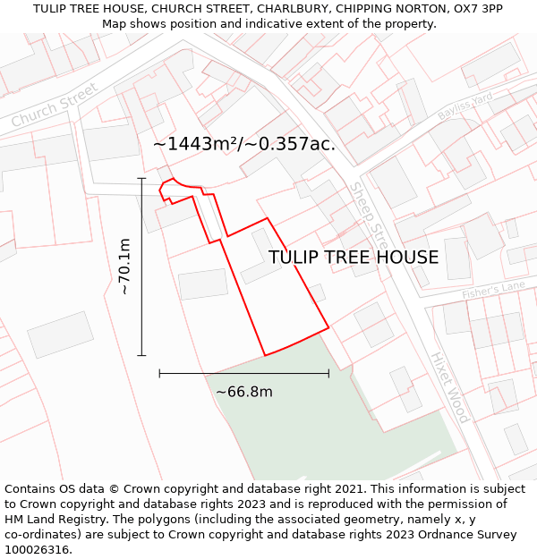 TULIP TREE HOUSE, CHURCH STREET, CHARLBURY, CHIPPING NORTON, OX7 3PP: Plot and title map