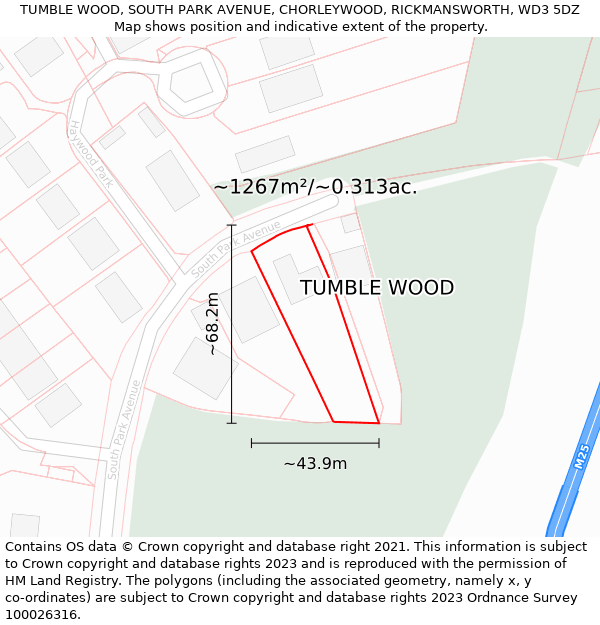 TUMBLE WOOD, SOUTH PARK AVENUE, CHORLEYWOOD, RICKMANSWORTH, WD3 5DZ: Plot and title map