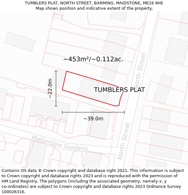 TUMBLERS PLAT, NORTH STREET, BARMING, MAIDSTONE, ME16 9HE: Plot and title map