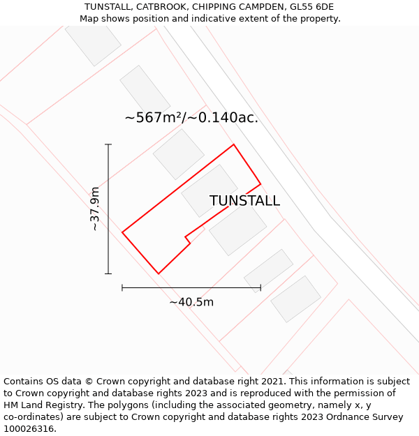 TUNSTALL, CATBROOK, CHIPPING CAMPDEN, GL55 6DE: Plot and title map