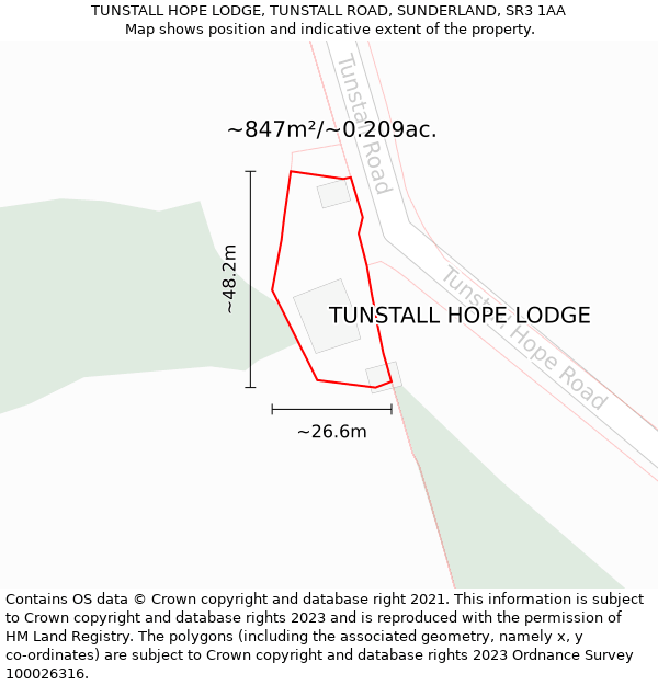 TUNSTALL HOPE LODGE, TUNSTALL ROAD, SUNDERLAND, SR3 1AA: Plot and title map