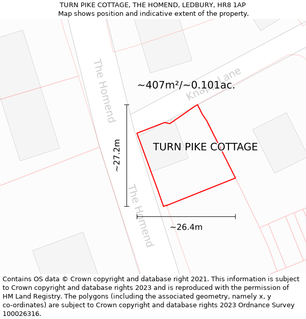 TURN PIKE COTTAGE, THE HOMEND, LEDBURY, HR8 1AP: Plot and title map