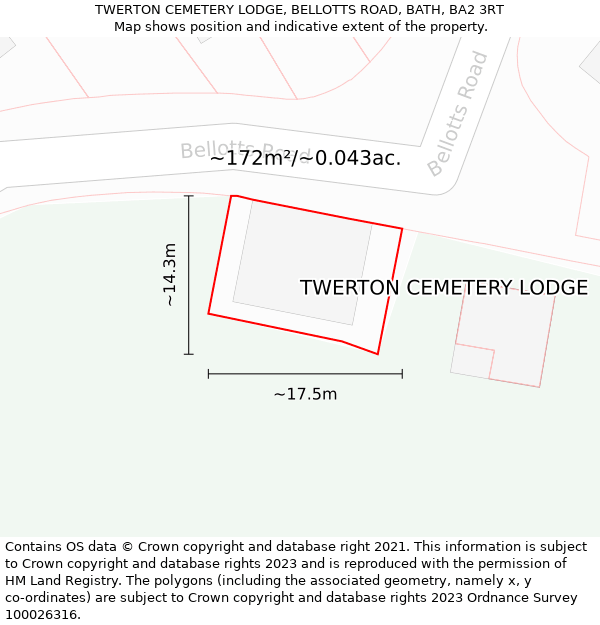 TWERTON CEMETERY LODGE, BELLOTTS ROAD, BATH, BA2 3RT: Plot and title map