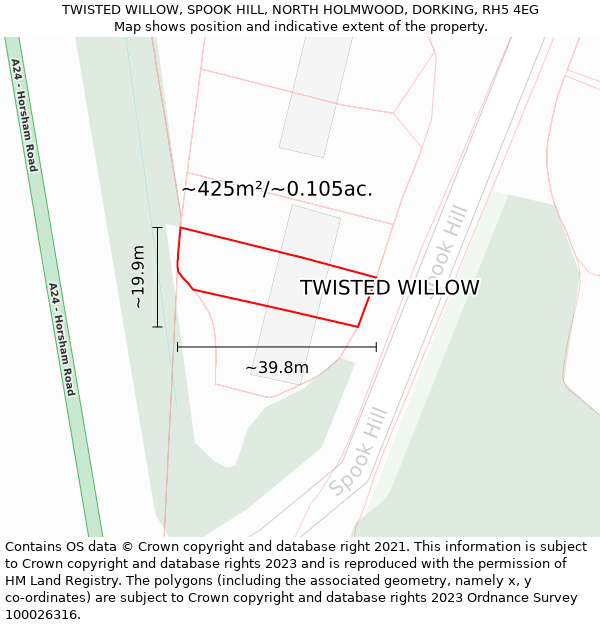 TWISTED WILLOW, SPOOK HILL, NORTH HOLMWOOD, DORKING, RH5 4EG: Plot and title map