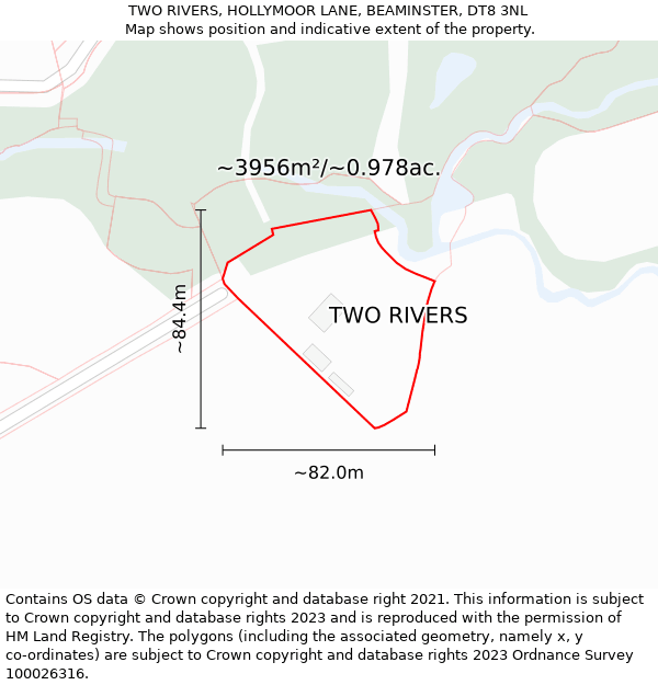 TWO RIVERS, HOLLYMOOR LANE, BEAMINSTER, DT8 3NL: Plot and title map