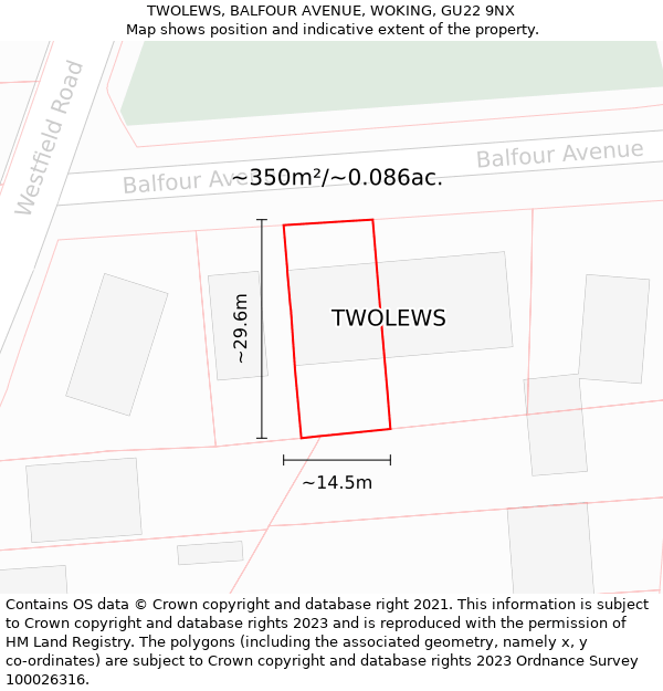 TWOLEWS, BALFOUR AVENUE, WOKING, GU22 9NX: Plot and title map