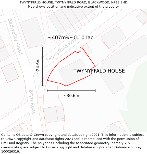 TWYNYFFALD HOUSE, TWYNYFFALD ROAD, BLACKWOOD, NP12 3HD: Plot and title map