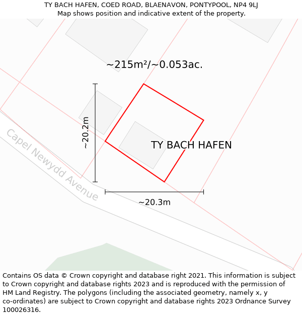 TY BACH HAFEN, COED ROAD, BLAENAVON, PONTYPOOL, NP4 9LJ: Plot and title map