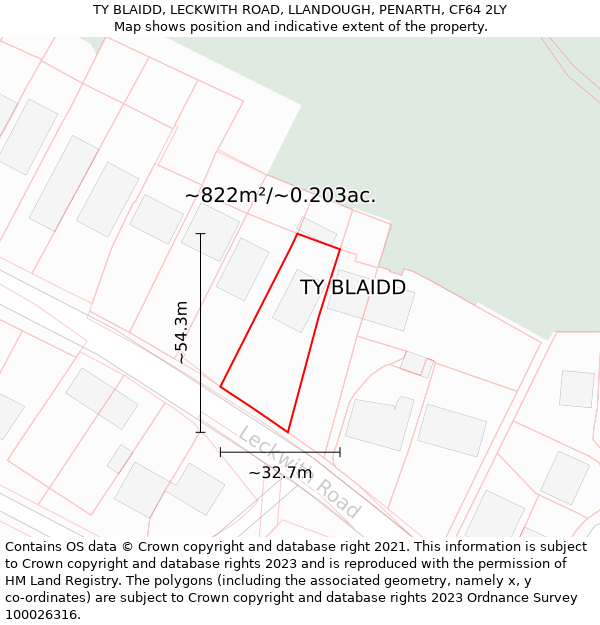 TY BLAIDD, LECKWITH ROAD, LLANDOUGH, PENARTH, CF64 2LY: Plot and title map