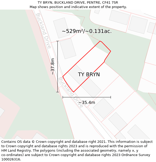 TY BRYN, BUCKLAND DRIVE, PENTRE, CF41 7SR: Plot and title map