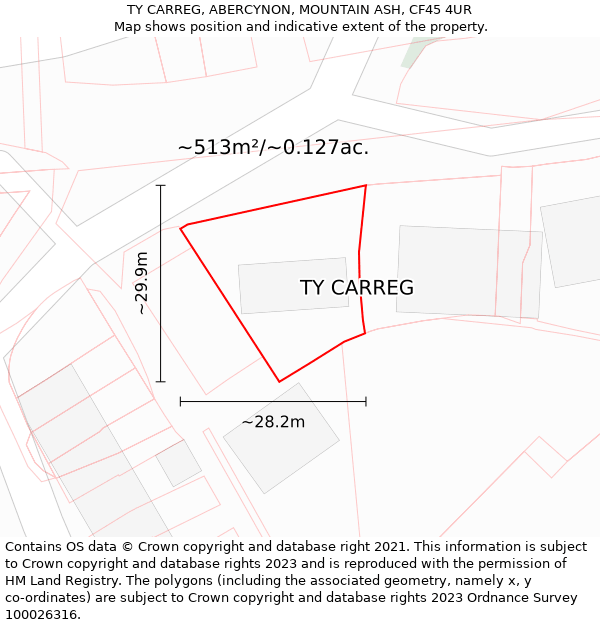 TY CARREG, ABERCYNON, MOUNTAIN ASH, CF45 4UR: Plot and title map