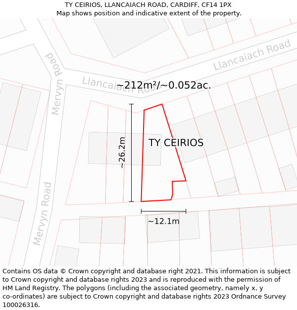 TY CEIRIOS, LLANCAIACH ROAD, CARDIFF, CF14 1PX: Plot and title map