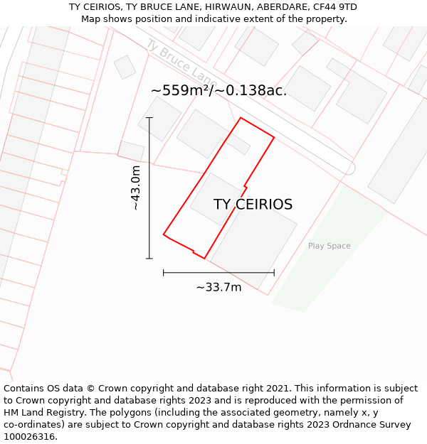 TY CEIRIOS, TY BRUCE LANE, HIRWAUN, ABERDARE, CF44 9TD: Plot and title map