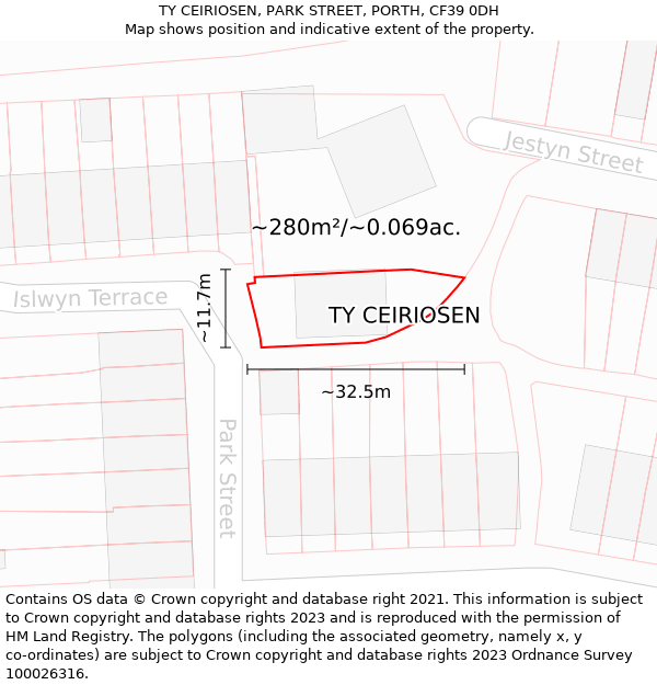 TY CEIRIOSEN, PARK STREET, PORTH, CF39 0DH: Plot and title map