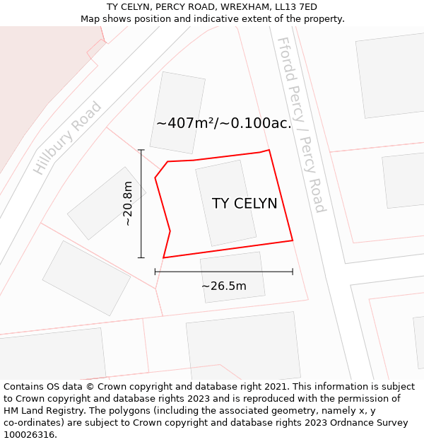 TY CELYN, PERCY ROAD, WREXHAM, LL13 7ED: Plot and title map