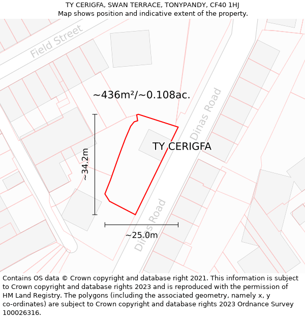 TY CERIGFA, SWAN TERRACE, TONYPANDY, CF40 1HJ: Plot and title map