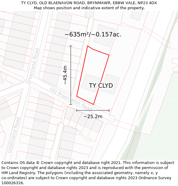 TY CLYD, OLD BLAENAVON ROAD, BRYNMAWR, EBBW VALE, NP23 4DX: Plot and title map