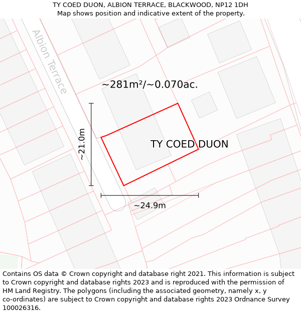 TY COED DUON, ALBION TERRACE, BLACKWOOD, NP12 1DH: Plot and title map