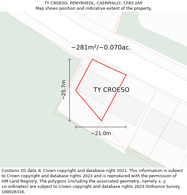 TY CROESO, PENYRHEOL, CAERPHILLY, CF83 2AP: Plot and title map