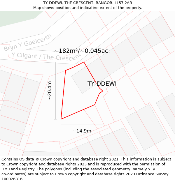 TY DDEWI, THE CRESCENT, BANGOR, LL57 2AB: Plot and title map