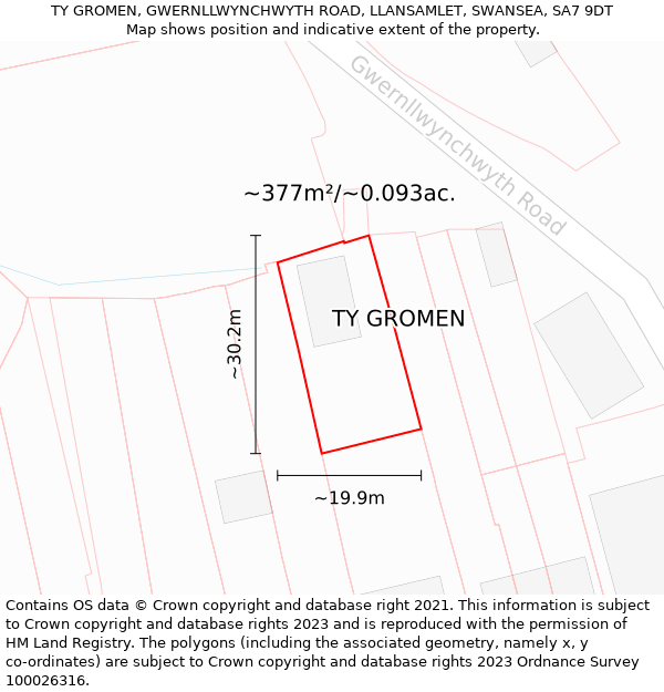 TY GROMEN, GWERNLLWYNCHWYTH ROAD, LLANSAMLET, SWANSEA, SA7 9DT: Plot and title map