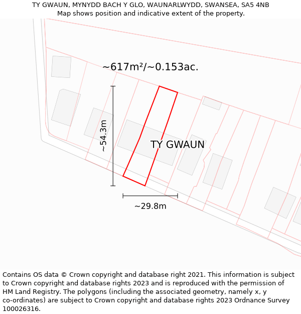 TY GWAUN, MYNYDD BACH Y GLO, WAUNARLWYDD, SWANSEA, SA5 4NB: Plot and title map